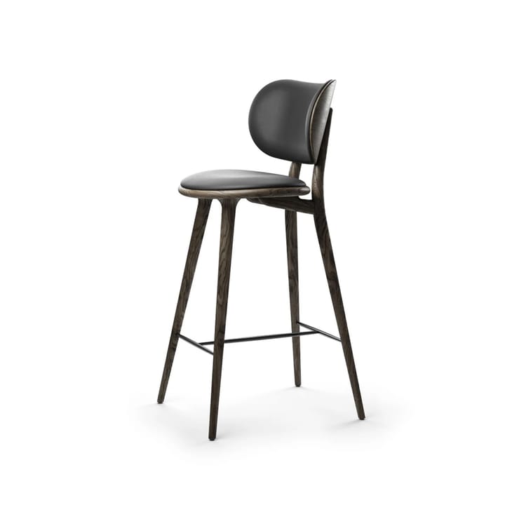 Sgabello da bar alto Mater High Stool Backrest - Cuoio nero, base in rovere grigio sirka - Mater