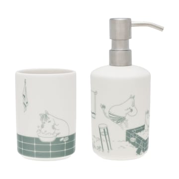 Dispenser per sapone e portaspazzolino Mumin - Momento bagno verde-bianco - Moomin Arabia