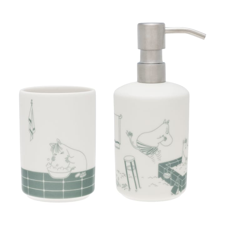 Dispenser per sapone e portaspazzolino Mumin, Momento bagno verde-bianco Moomin Arabia