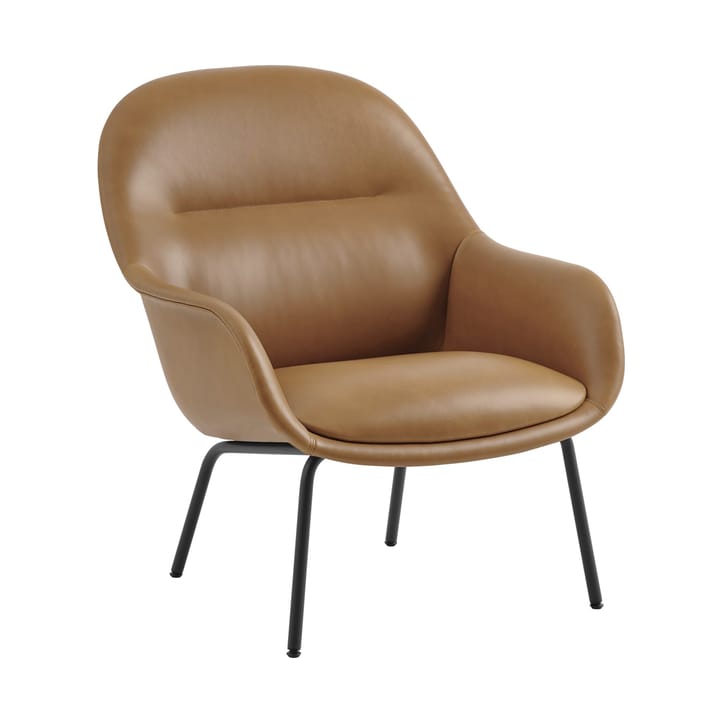 Poltrona Fiber Lounge con gambe in acciaio - Pelle cognac-nero - Muuto