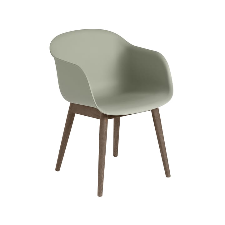 Sedia con braccioli e gambe in legno Fiber - verde polvere, gambe tinte in marrone scuro - Muuto