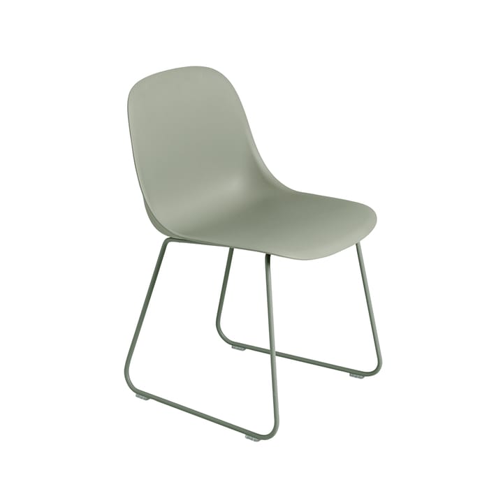 Sedia con gambe in acciaio e seduta in plastica Fiber, Verde polvere, verde Muuto