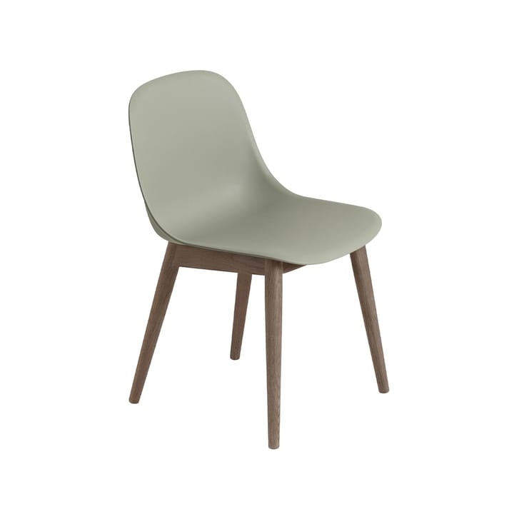 Sedia con gambe in legno Fiber - verde polvere, gambe tinte in marrone scuro - Muuto