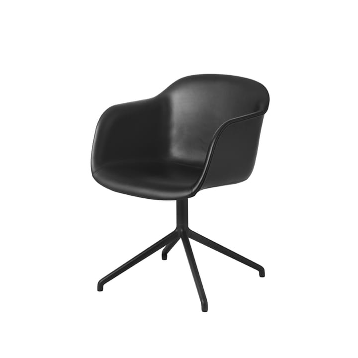 Sedia da ufficio con base girevole e meccanismo di ritorno Fiber - Black leather-anthracite black - Muuto