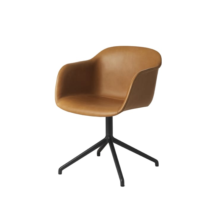 Sedia da ufficio con base girevole e meccanismo di ritorno Fiber - Cognac leather-anthracite black - Muuto