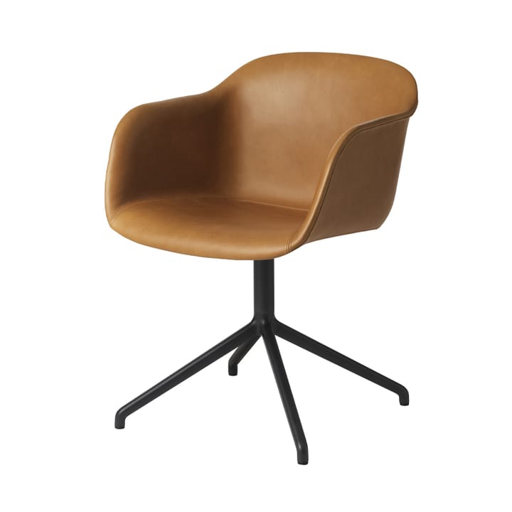 Sedia da ufficio con braccioli e base girevole Fiber - Supporto color cognac, nero - Muuto