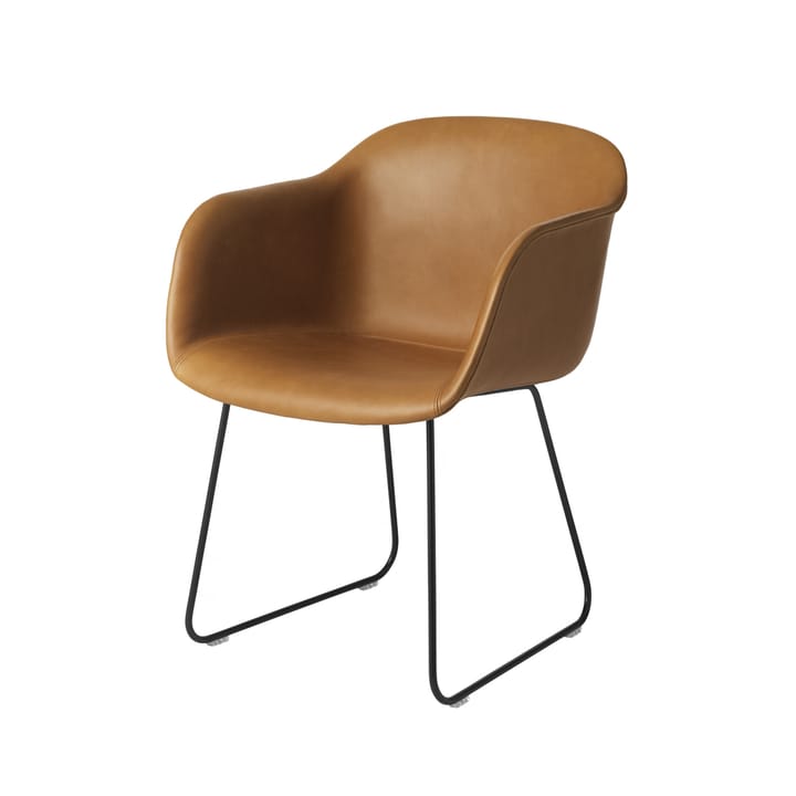 Sedia Fiber con seduta a slitta - cuoio "Refine" cognac, nero - Muuto