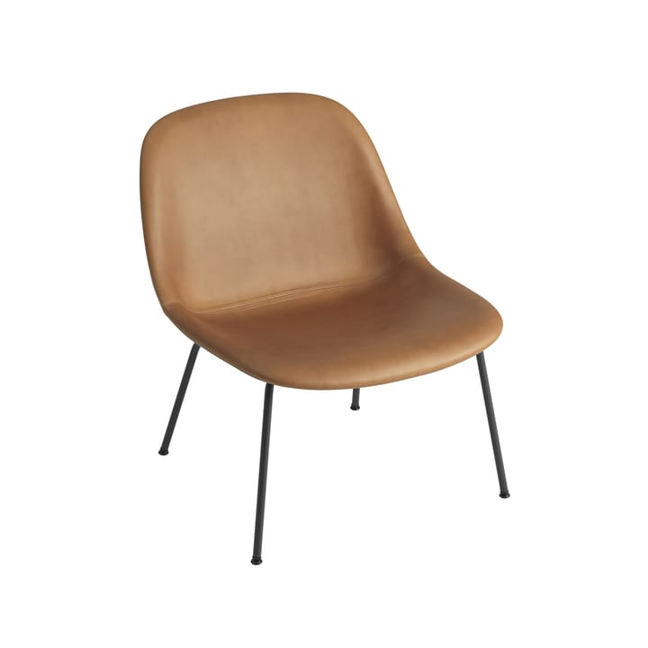 Sedia Fiber Lounge con gambe in acciaio - Pelle lavorata con metodo Refine, cognac-nero - Muuto