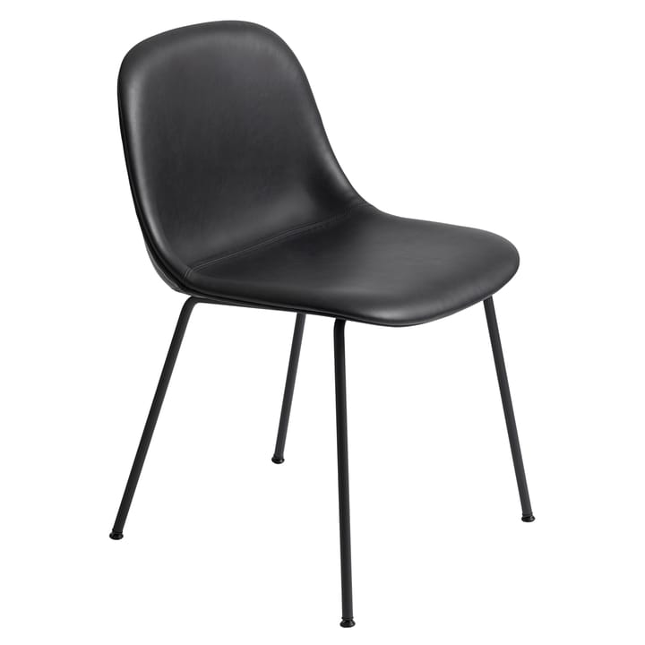 Sedia Fiber Side con gambe in metallo - Pelle lavorata con metodo Refine, nero-nero - Muuto