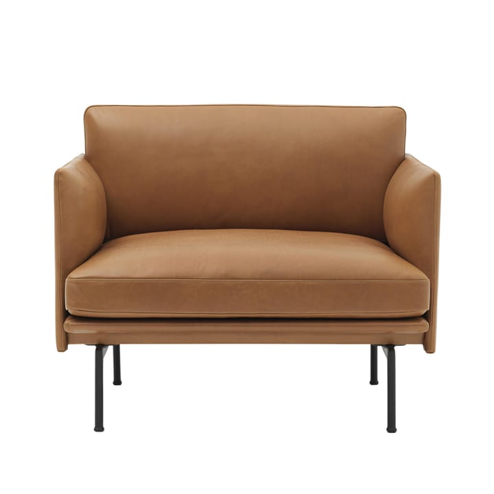 Sedia Outline base nera - Pelle lavorata con metodo Refine, cognac-nero - Muuto