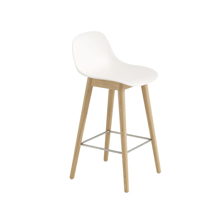 Sgabello da bar con schienale Fiber 65 cm - Bianco naturale-gambe in rovere - Muuto