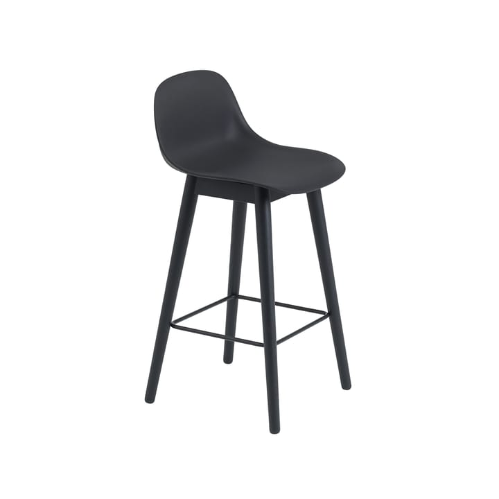 Sgabello da bar con schienale Fiber 65 cm - Nero-gambe nere - Muuto