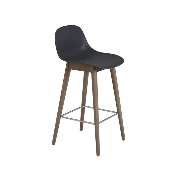 Sgabello da bar con schienale Fiber 65 cm - Nero-gambe tinte marrone scuro - Muuto