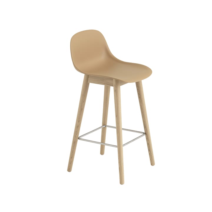 Sgabello da bar con schienale Fiber 65 cm - Ocra-gambe in rovere - Muuto