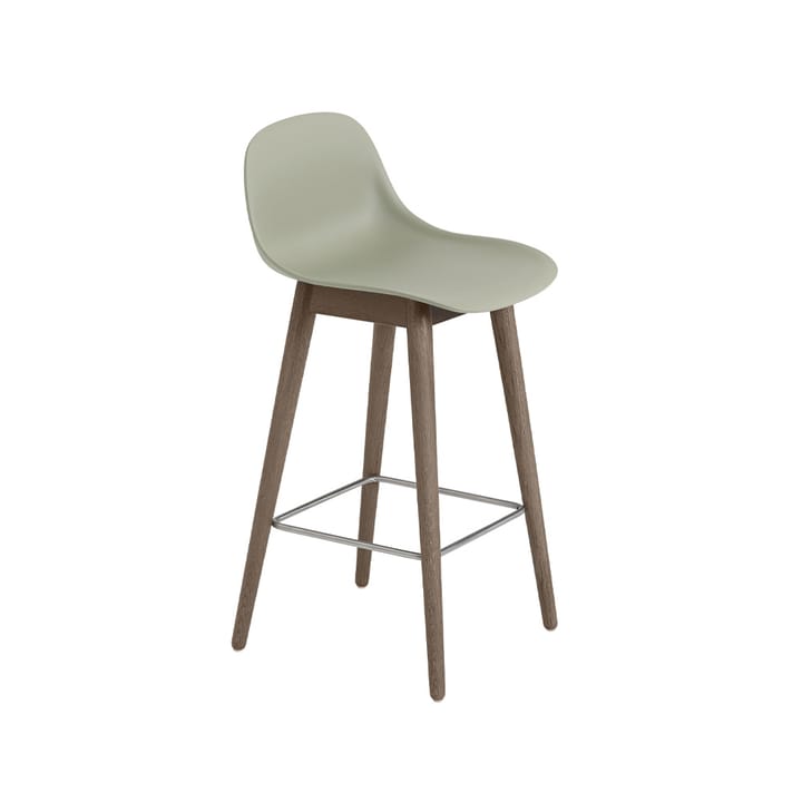 Sgabello da bar con schienale Fiber 65 cm - Verde polvere-gambe tinte marrone scuro - Muuto