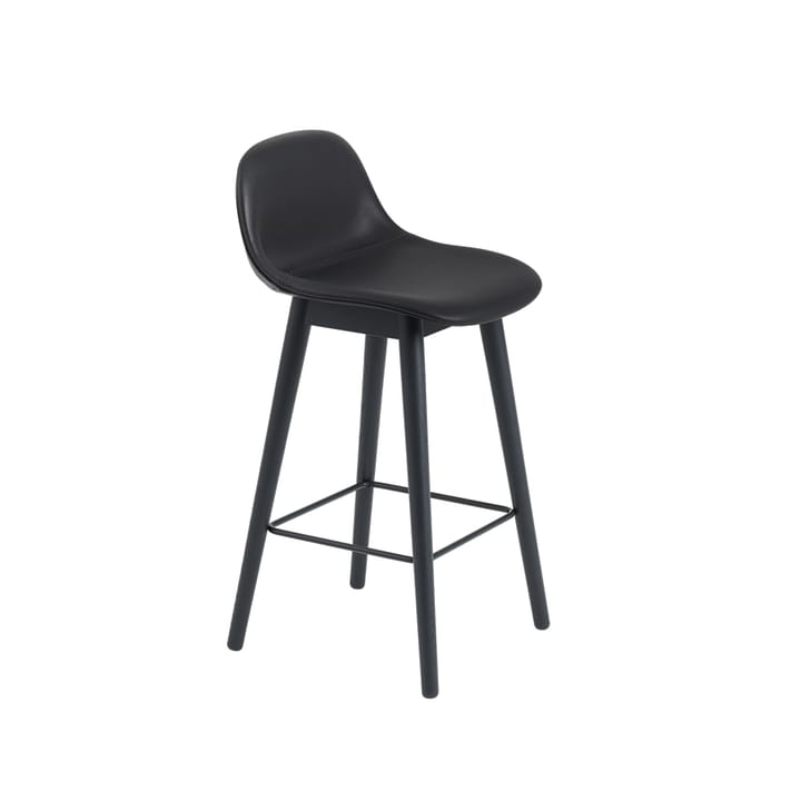 Sgabello da bar con schienale Fiber 75 cm, Pelle nera-gambe nere Muuto