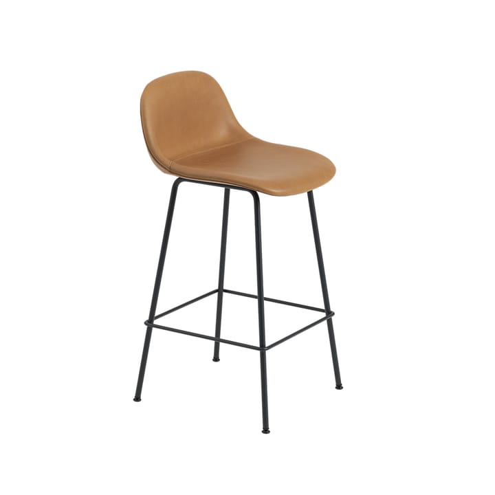 Sgabello da bar Fiber, 75 cm, gambe in metallo - Pelle cognac lavorata con metodo Refine, nero - Muuto