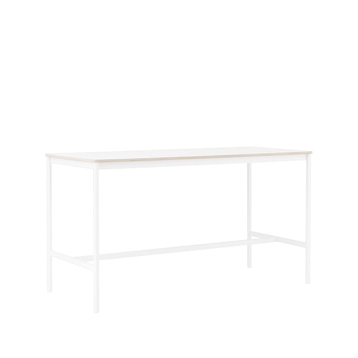 Tavolo da bar Base High, laminato bianco, base bianca, bordo in compensato, base: 85 cm, l. 190 cm, alt. 105 cm Muuto