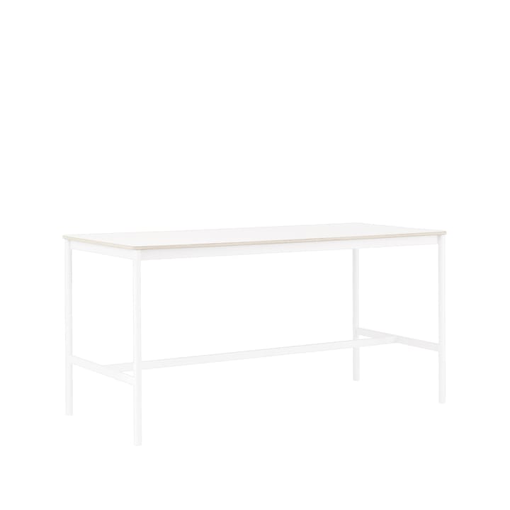 Tavolo da bar Base High, laminato bianco, base bianca, bordo in compensato, base: 85 cm, l. 190 cm, alt. 95 cm Muuto