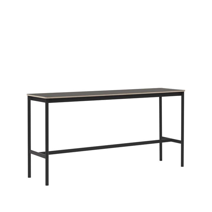 Tavolo da bar Base High, linoleum nero, base nera, bordo in compensato, base: 50 cm, l. 190 cm, alt. 95 cm Muuto