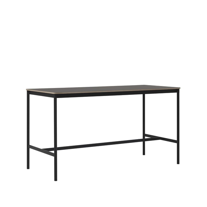 Tavolo da bar Base High, linoleum nero, base nera, bordo in compensato, base: 85 cm, l. 190 cm, alt. 105 cm Muuto