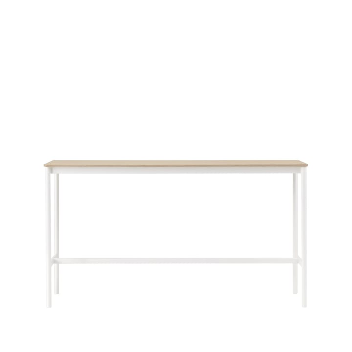 Tavolo da bar Base High, rovere, base bianca, bordo in compensato, b: 50 cm, l. 190 cm, alt. 105 cm Muuto