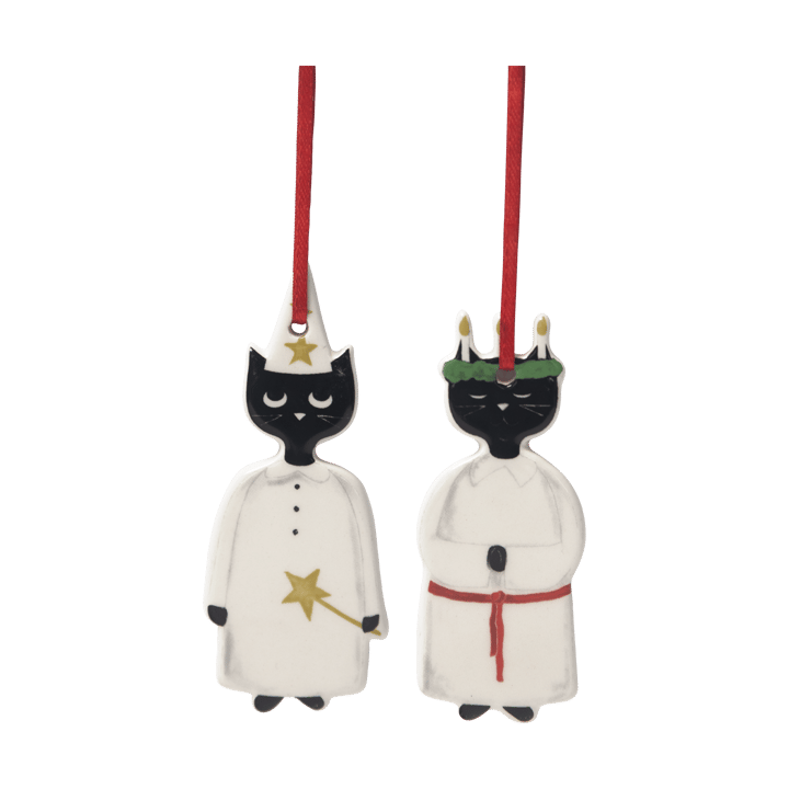 Ciondolo natalizio Christmas cats, 2 pezzi - Nero-bianco - Pluto Design