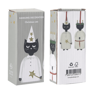 Ciondolo natalizio Christmas cats, 2 pezzi - Nero-bianco - Pluto Design