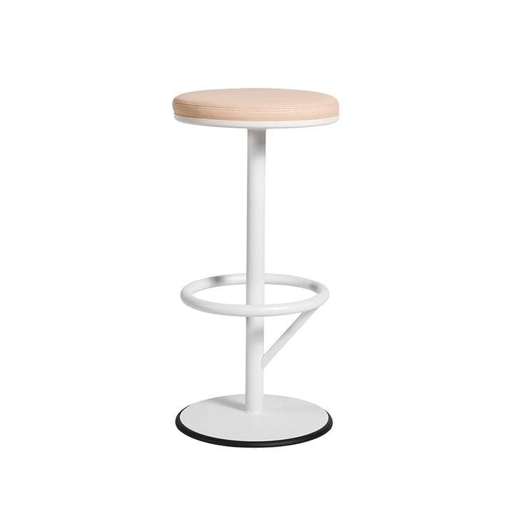 Sgabello da bar basso Orbit - laccato bianco opaco, pelle marrone chiaro - SMD Design