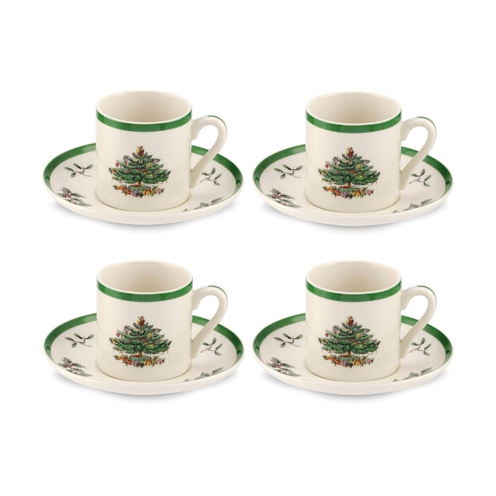 Tazzina da espresso con piattino Christmas Tree 9 cl confezione da 4 - White-green-red - Spode