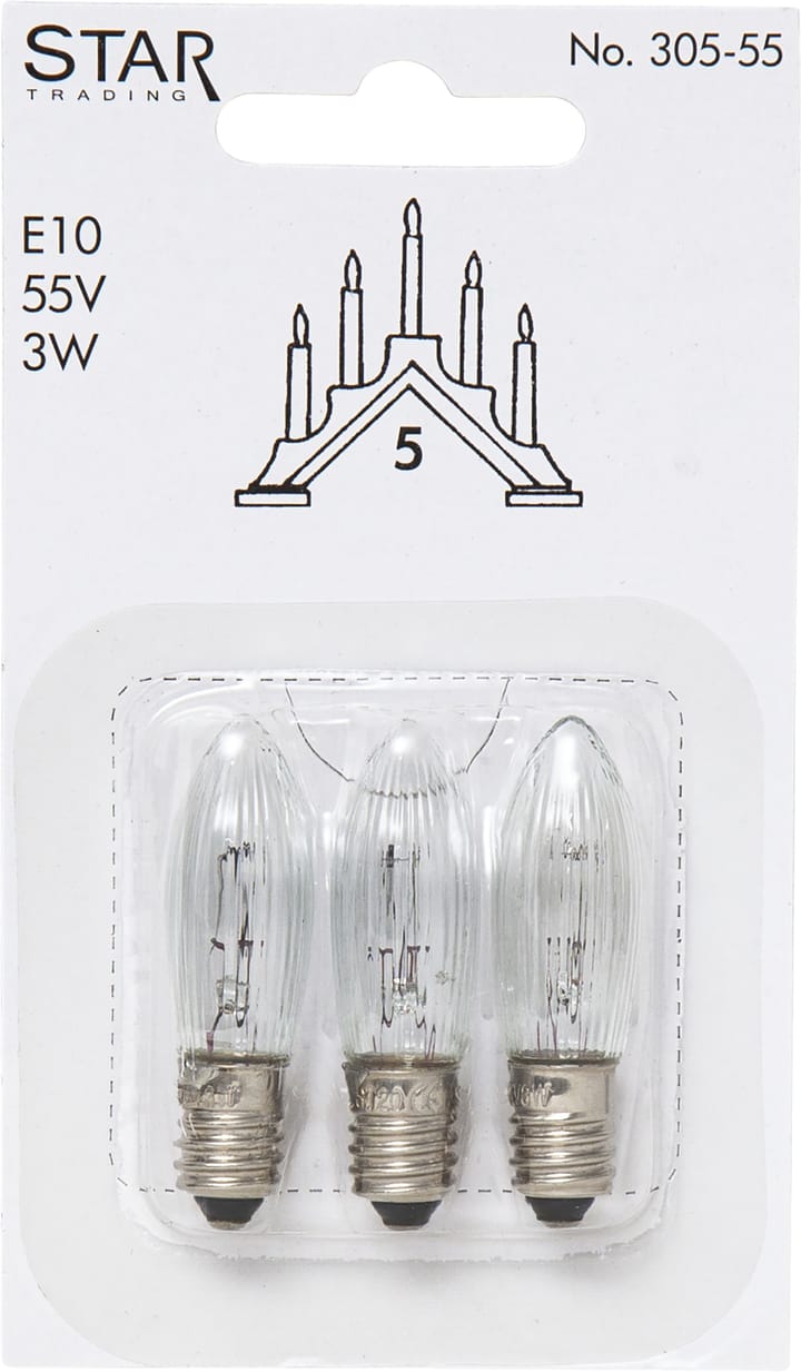 Lampadina di ricambio E10 Star Trading, in confezione da 3 - 305-55 (5-braccia) - Star Trading
